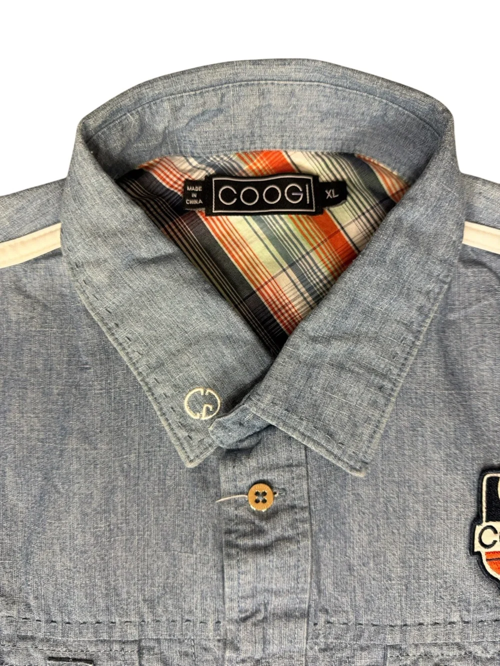 COOGI Australia Men's Chambray Short Sleeve Button Up Camp Shirt